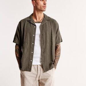Abercrombie Camp Collar Linen-Blend Textured Shirt